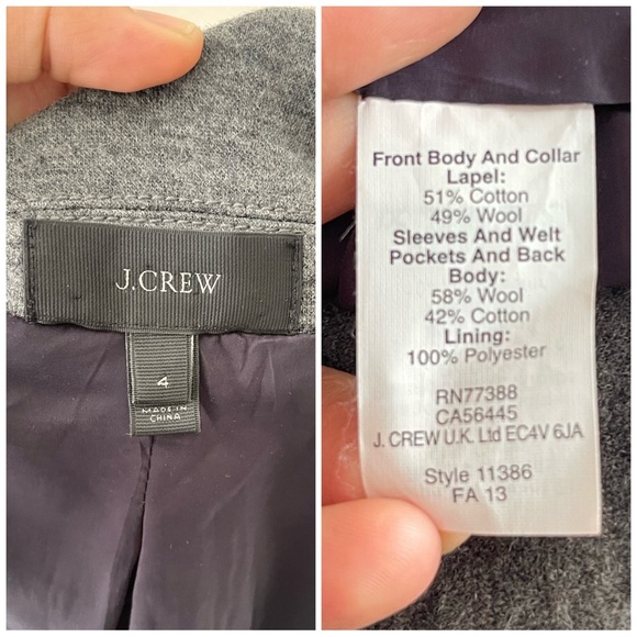 J. Crew Contrast Wool blend Gray blazer preowned size 4 - Picture 6 of 7